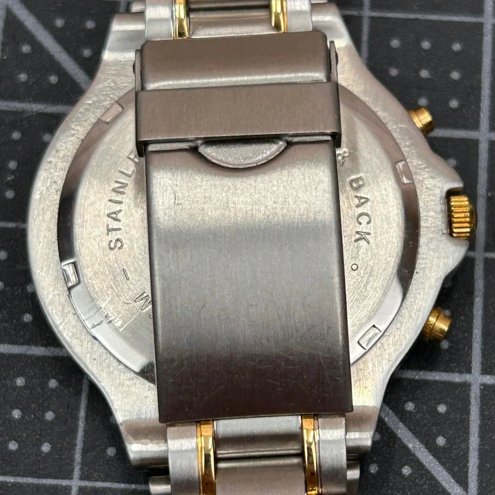Sweda Chronograph Watch Mens Black Dial‎ Two Tone Stainless Steel Japan Movement
